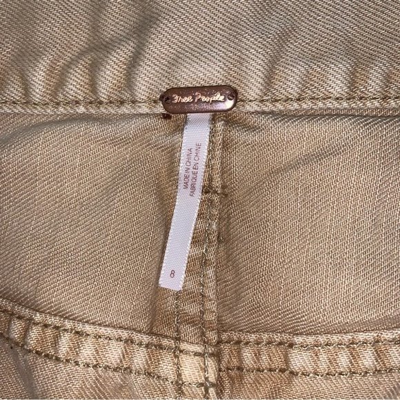 Free People Denim Mini Skirt Tan Frayed Hem Bohemian Boho Stitching Women Size 8 - Picture 7 of 7